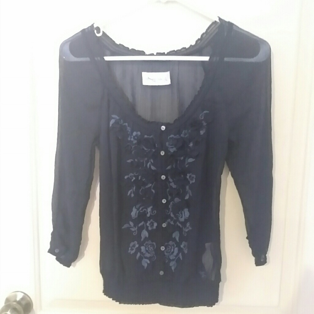 Sheer Blouse with Flowers (Boho Abercrombie)  S
